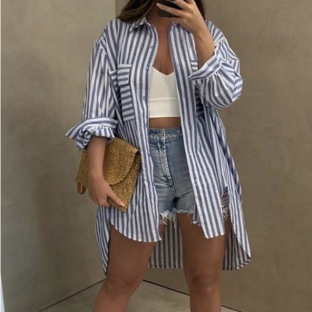 Thread & Supply Blue and White Striped oversized shirt